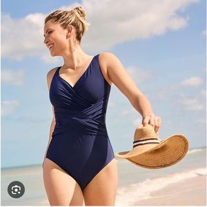 Lands end Slender suit  tummy control blue